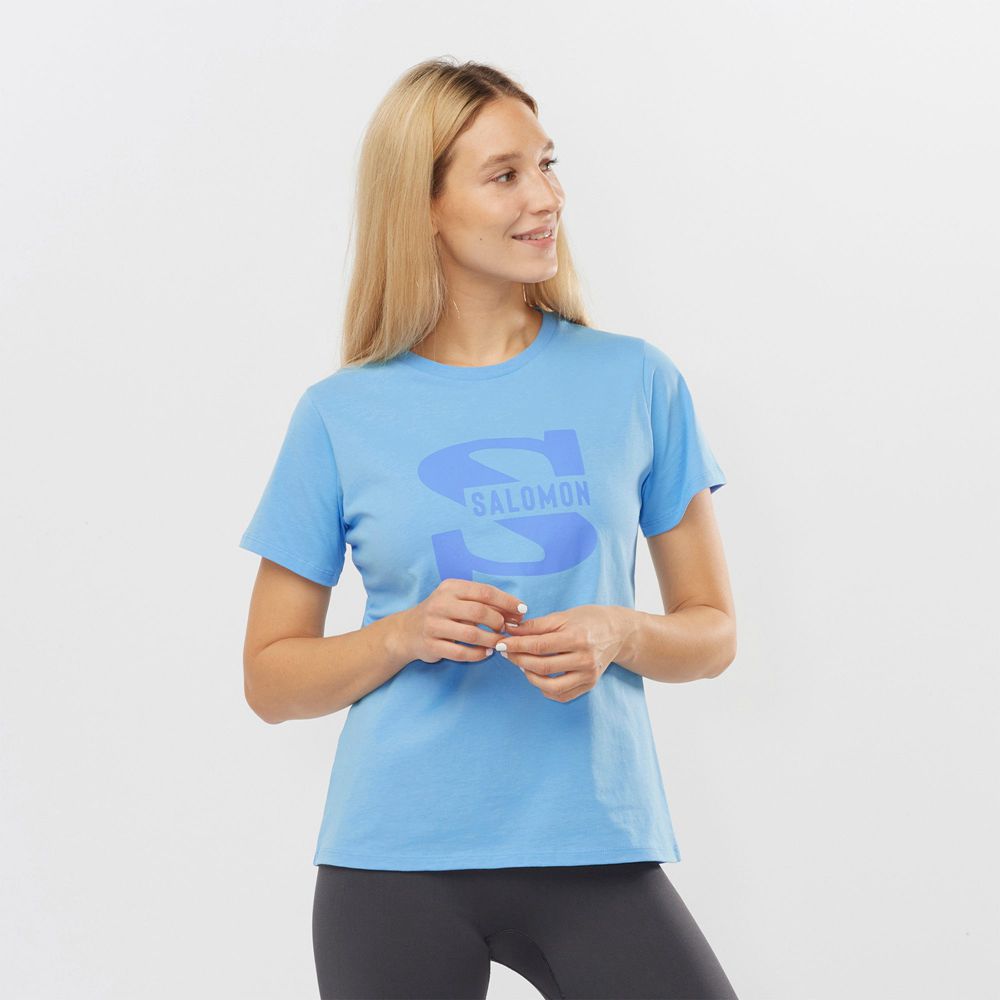 Camisetas Salomon Mujer Azules - Salomon Argentina OUTLIFE BIG LOGO,614072-XEW